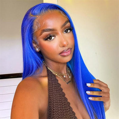 Klein Blue Straight HD Lace Front Wig Glueless Human Hair Wig