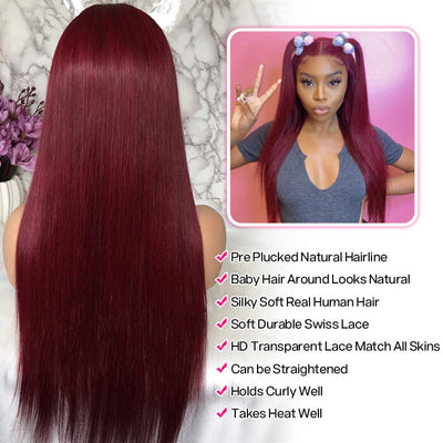 99j Burgundy Wig 13x4 HD Lace Front Wigs Straight Human Hair Wigs