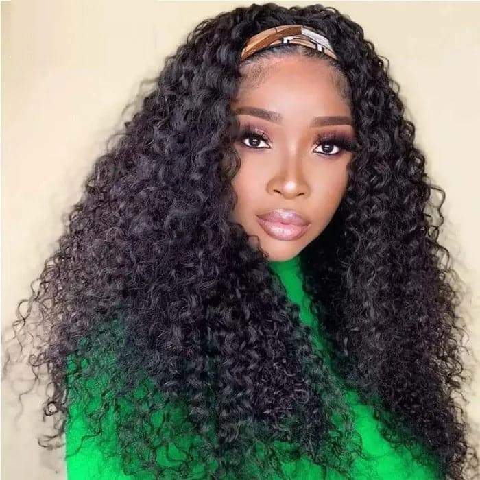High Quality Headband Wigs Kinky Curly Human Hair Wigs Virgin Hair
