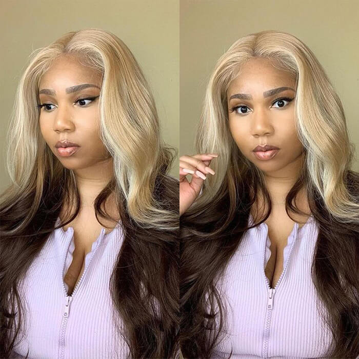 Ombre Lace Front Wigs Body Wave 613 Blonde Brown Human Hair Wigs