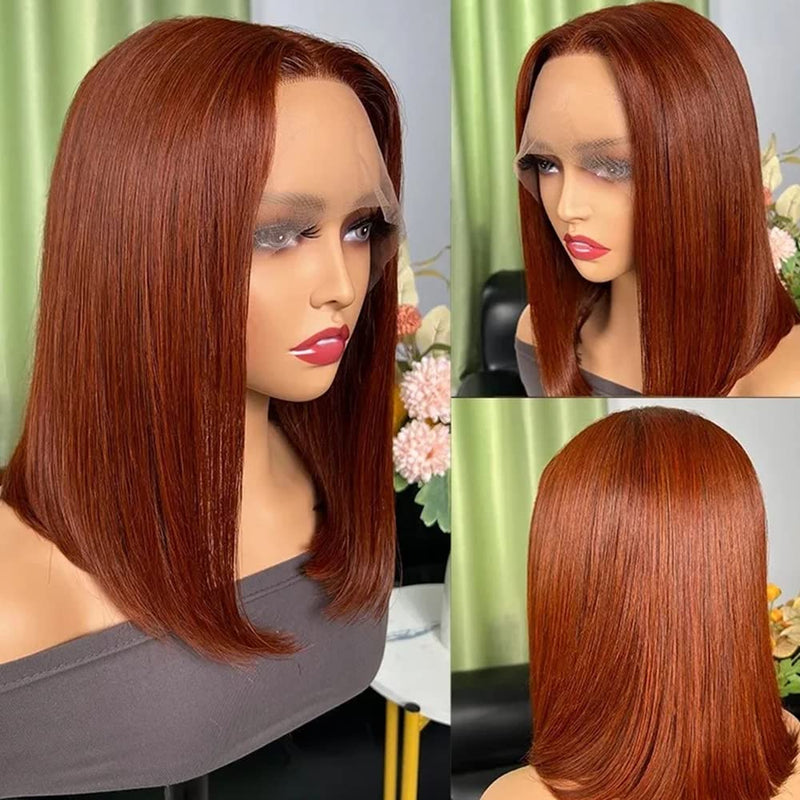 Reddish Brown Colored Human Hair Wig 13x4/4x4 HD Lace Front Wig Short Bob Wigs