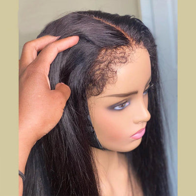 Natural 4C Edges Curly Baby Hair Straight 13X4 HD Lace Front Human Hair Wigs