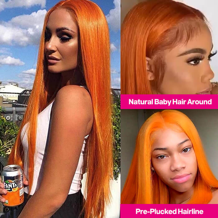 Ginger Color 5x5 Lace Closure Wig Straight HD Lace Human Hair Wig Pre Plucked