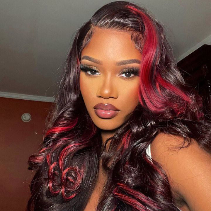 Dark Red Highlights Body Wave Wig 4x4/13x4 Human Hair Lace Front Wigs HD Lace Wigs
