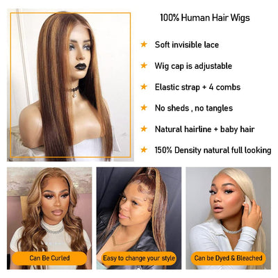 4/27 Highlight Straight Lace Front Wigs 4x4/13x4/13x6 HD Lace Front Human Hair Wigs
