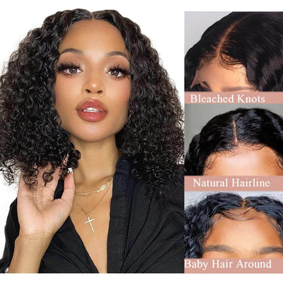 Water Wave HD Lace Front Bob Wig Pre Plucked Human Hair Lace Wigs