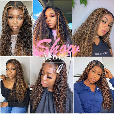 $98.9 Hottest Highlight Piano Color Wig 4x4 HD Lace Closure Wig Deep Wave Human Hair Wig