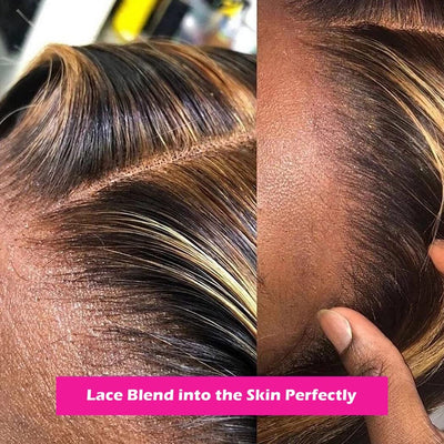Glueless Deep Wave Wig Highlight #4/27 Honey Blonde Transparent HD Lace Wigs
