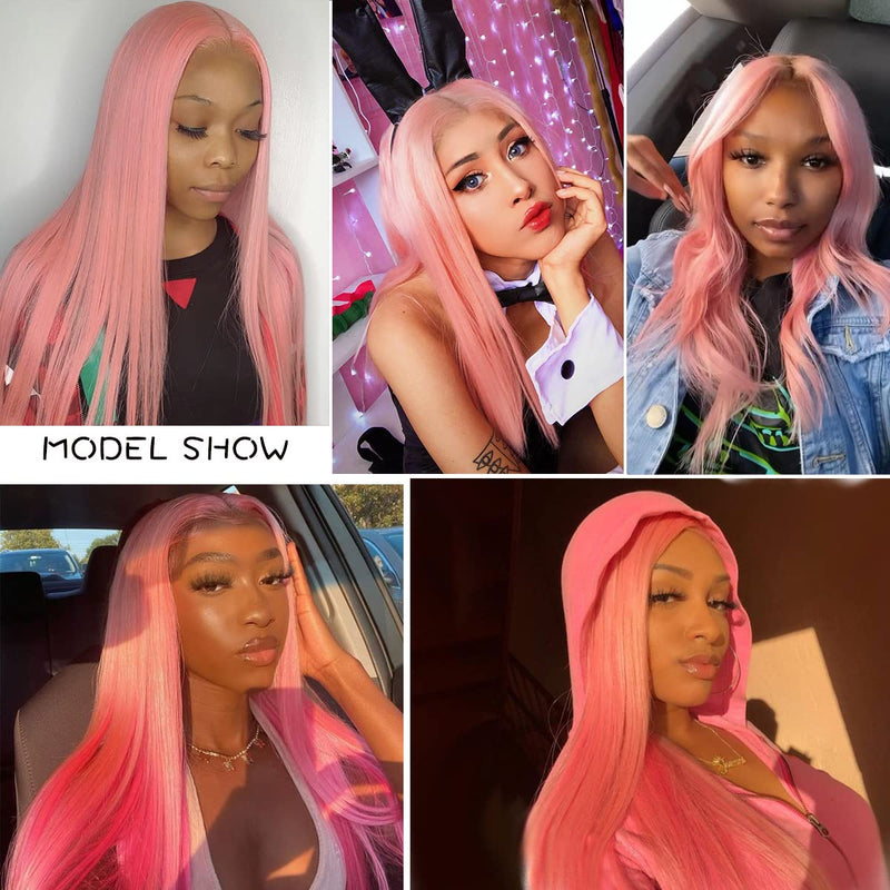 Light Pink 13x4 HD Lace Frontal Wigs Glueless Straight Human Hair Wig Pre Plucked Bleached Knots