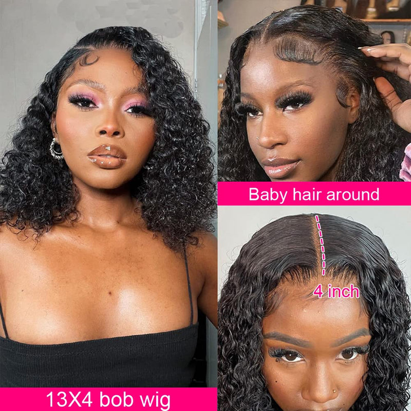 13x4 Curly Lace Frontal  Wig Short Cut Bob Wig Upgraded Transparent Lace Wig