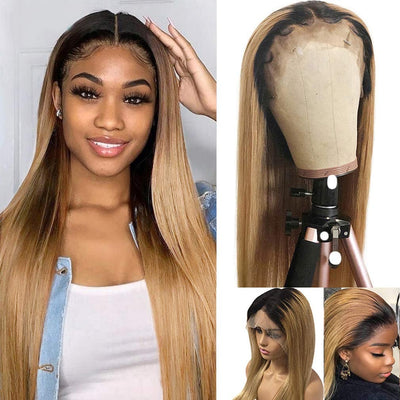 Ombre 1B/27 Honey Blonde Color Straight HD Lace Front Wigs