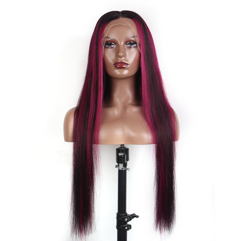 Hedy Purple Highlights Lace Front Wigs  Balayage Straight 13x4 Transparent HD Lace Human Hair Wigs