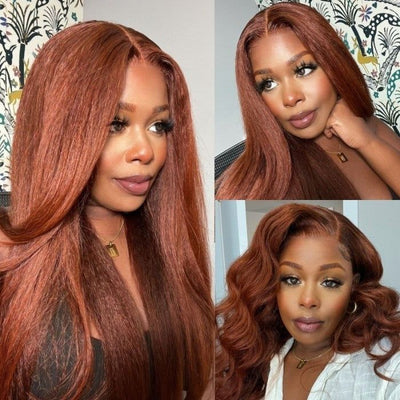 Flash Sale-20Inch Kinky Straight #33 Reddish Brown Color 13x4 Lace Front Wig Glueless Lace wig