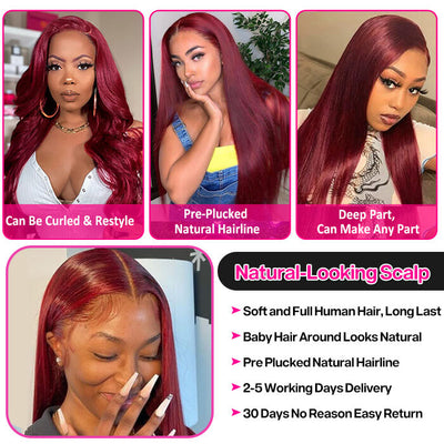 99J 4x4 Lace Closure Burgundy Human Hair Wigs