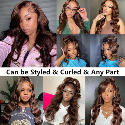 Colored #4 Brown Wigs Body Wave Human Hair 13×4/13x6 HD Transparent Lace Front Wigs