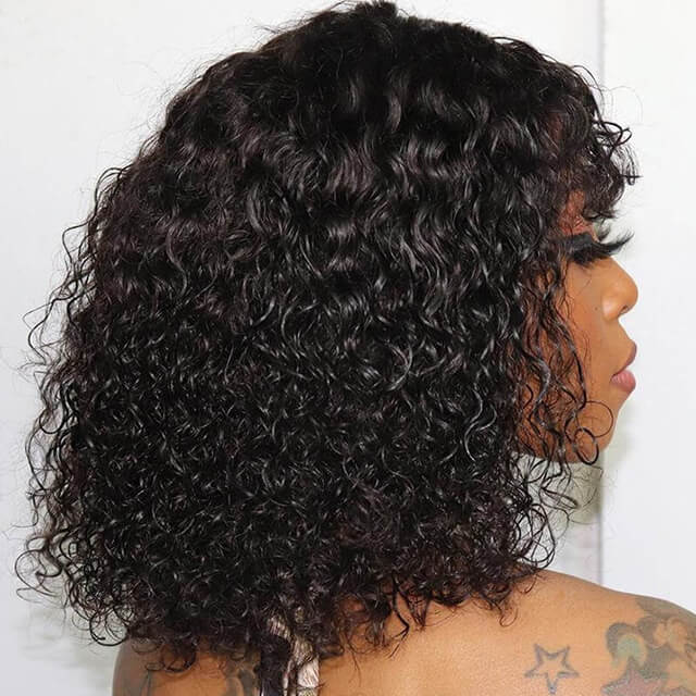 Curly Bob Wig With Bangs Full Machine Made For Women Fringe Wigs Non-Lace Wig