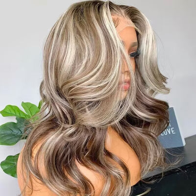 Highlight #P18/613 Ash Blonde Human Hair Wigs Blonde Hair With Highlights
