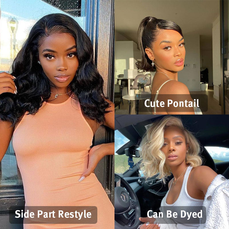 Glueless Body Wave Bob Wigs 12A Grade Short Cut Style 13x4 Lace Front Wigs
