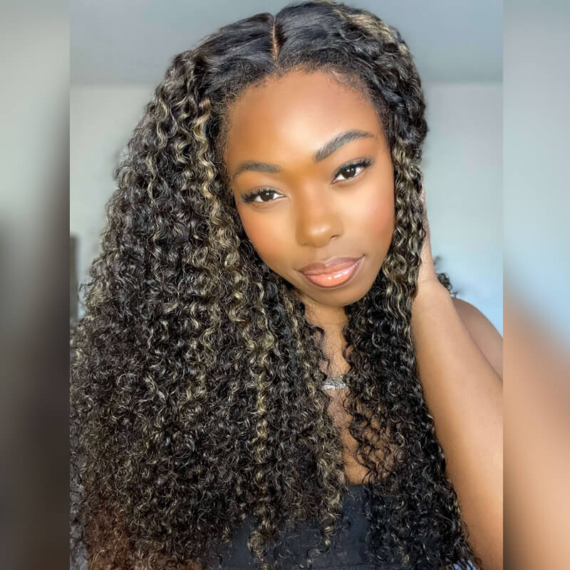 4C Edges Hairline Wig Honey Blonde Highlight Wig 13x4 5x5 HD Lace Front Jerry Curly Human Hair Wigs