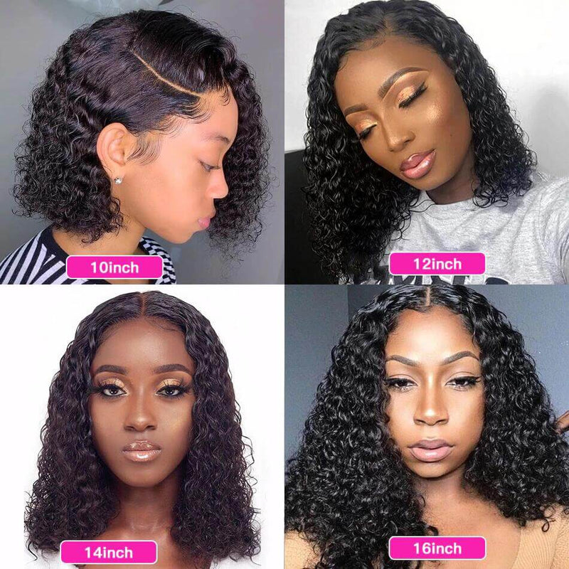 13x4 Curly Lace Frontal  Wig Short Cut Bob Wig Upgraded Transparent Lace Wig