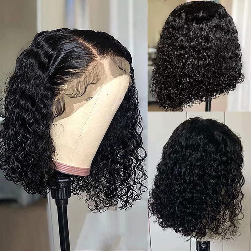 13x4 Curly Lace Frontal  Wig Short Cut Bob Wig Upgraded Transparent Lace Wig