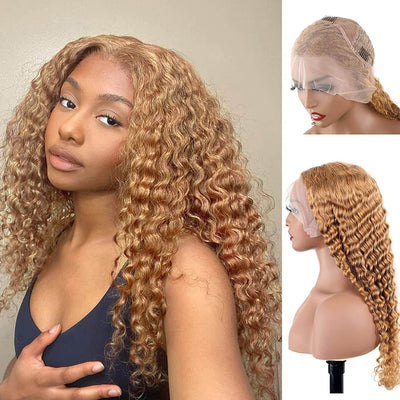 Hedy Hair #27 Honey Blonde Deep Wave HD Lace Front Wigs High Density