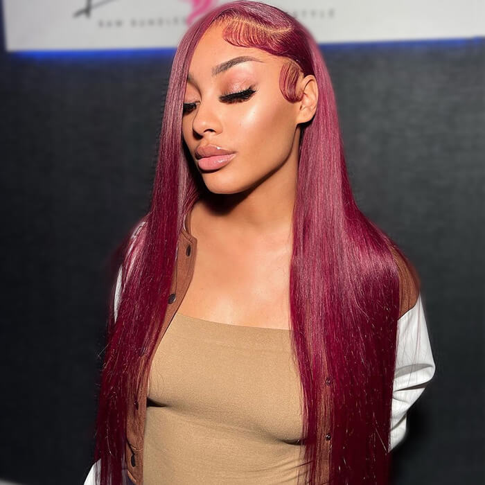 99J 4x4 Lace Closure Burgundy Human Hair Wigs
