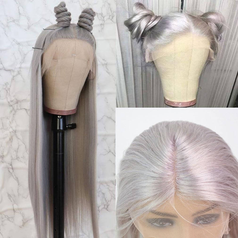 Hedy Hair Icy Grey Colored Human Hair Wig Top Grade 13x4 HD Lace Front Wig Colored Straight Wigs