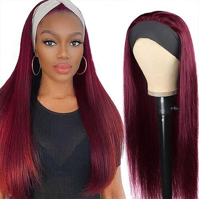 99J Burgundy Color Headband Wigs | Throw On & Go