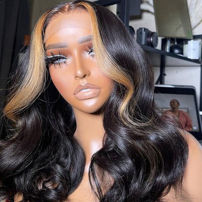 Flash Sale Skunk Stripe Body Wave Human Hair Wigs 4x4 HD Lace Wig No Profit