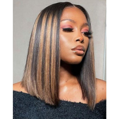 Blonde Highlight Bob Wig Mix Color 1B/27# Lace Front Wig Human Hair 180% Density