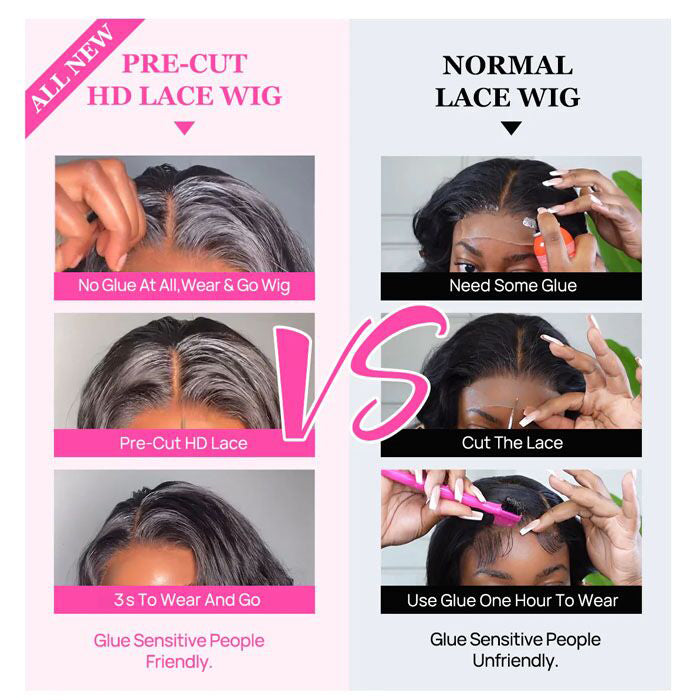 Deep Wave Pre Cut HD Lace Closure Wig Human Hair Wear & Go Glueless Wigs with Breathable Cap