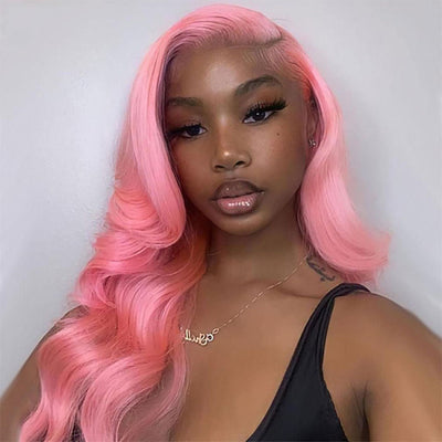 Light Pink 13x4 HD Lace Frontal Wigs Glueless Straight Human Hair Wig Pre Plucked Bleached Knots