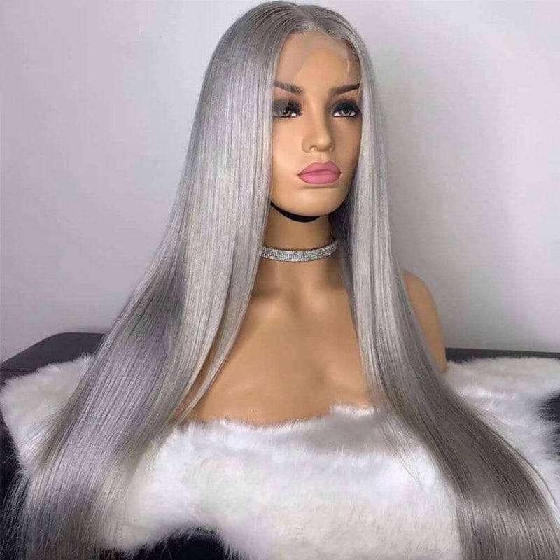 Hedy Hair Icy Grey Colored Human Hair Wig Top Grade 13x4 HD Lace Front Wig Colored Straight Wigs