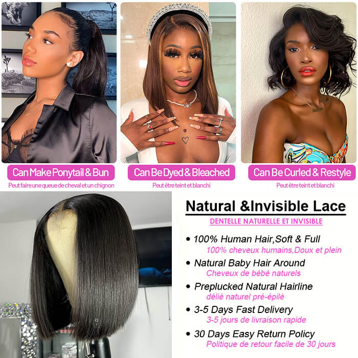 Straight Bob Human Hair Wigs 4X4 HD Lace Closure Bob Wigs