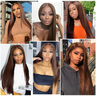 Hedy #4 Chestnut Color 13x4 HD Lace Front Wigs Pre Plucked  Straight Human Hair Wigs