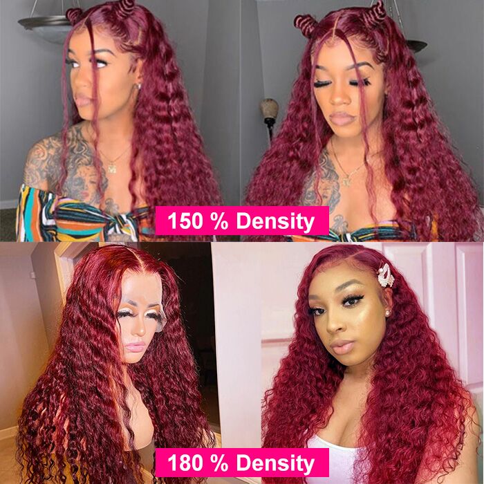 99J Burgundy Colored 13x4 HD Lace Front Wigs Deep Wave Human Hair Wig
