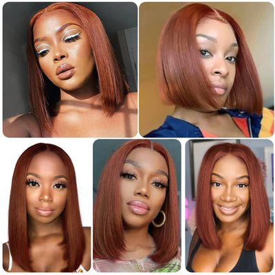 Reddish Brown Colored Human Hair Wig 13x4/4x4 HD Lace Front Wig Short Bob Wigs