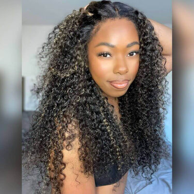 4C Edges Hairline Wig Honey Blonde Highlight Wig 13x4 5x5 HD Lace Front Jerry Curly Human Hair Wigs