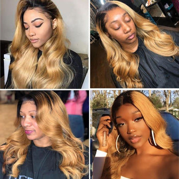 Ombre 1B/27 Honey Blonde Color Body Wave HD Lace Front Wigs