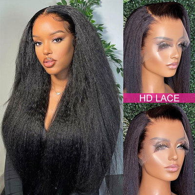 Kinky Straight 4*4/13*6 HD Transparent Skin Melt Lace Front Wig Human Hair Wig