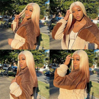 Ombre Lace Front Wigs Straight 613 Blonde Brown Human Hair Wigs