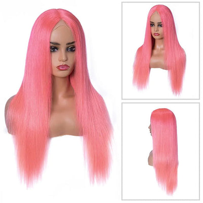 Light Pink 13x4 HD Lace Frontal Wigs Glueless Straight Human Hair Wig Pre Plucked Bleached Knots