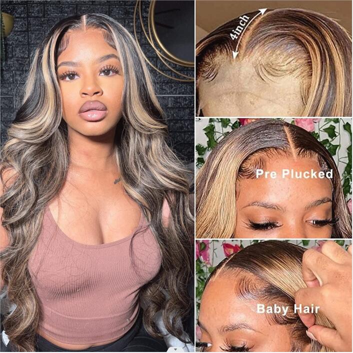 1b/27 Balayage Highlight Wigs 13x4 HD Transparent Lace Front Wigs with Baby Hair