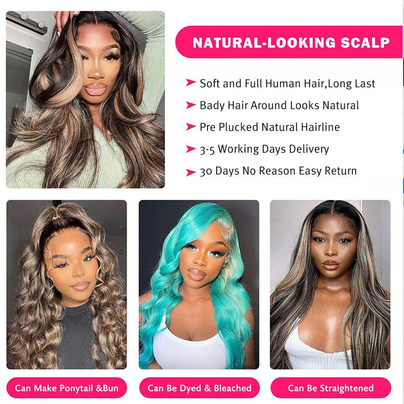 1b/27 Balayage Highlight Wigs 13x4 HD Transparent Lace Front Wigs with Baby Hair
