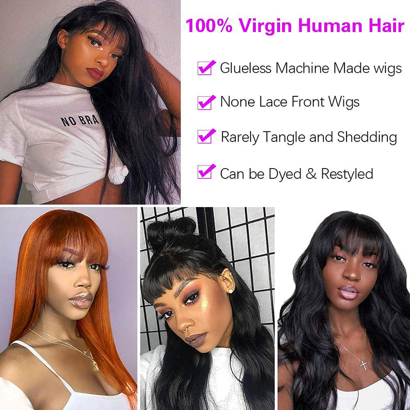 Straight Human Hair Wigs With Bangs Full Machine Made Wig With Bangs
