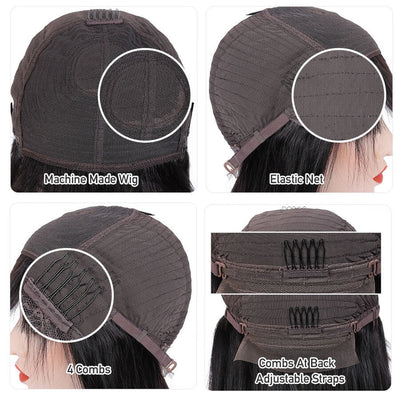 Body Wave Human Hair Wigs With Bangs Full Machine Made Wig With Bangs