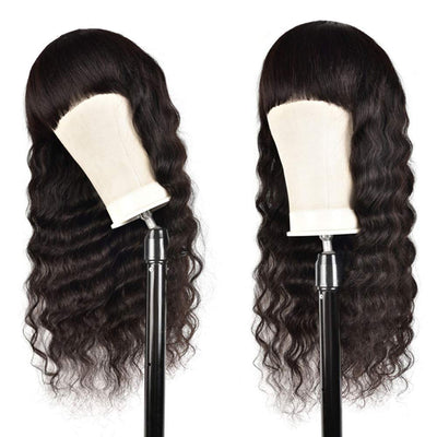 Human Hair Wigs With Bangs Full Machine Made Wig Loose Deep Wave Human Hair Wigs