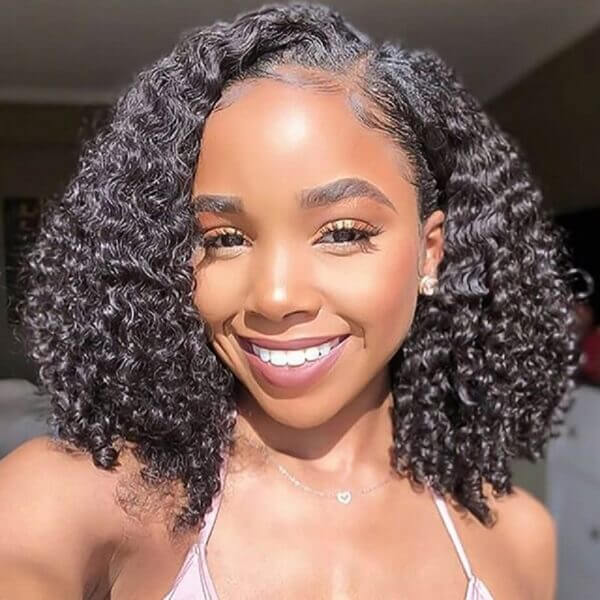 13x4 Curly Lace Frontal  Wig Short Cut Bob Wig Upgraded Transparent Lace Wig