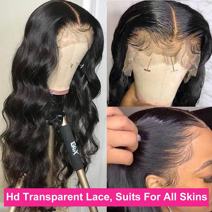 13x6 HD Transparent Lace Front Human Hair Wigs  Brazilian Body Wave Wigs